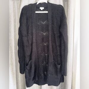 SO Long Cable Knit Black Cardigan